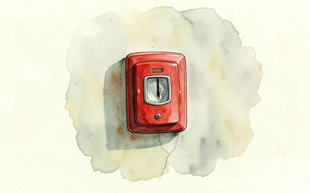 Watercolour illustration of a fire alarm call point on a wall