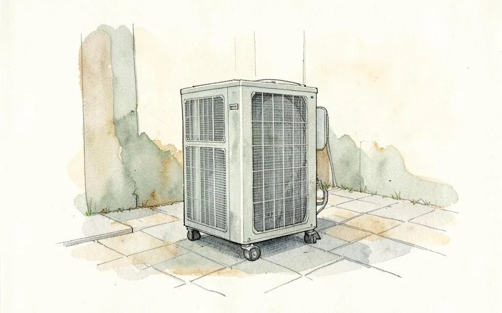 Watercolour illustration of an air conditioning condenser unit