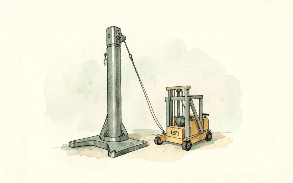 Watercolour illustration of a hydraulic ram and a small goods hoist